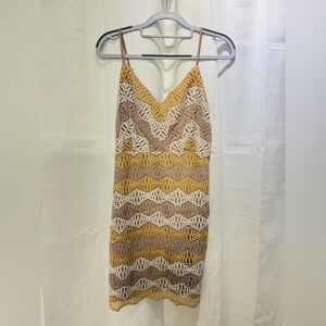 Storia Yellow & Brown Lace Mini Dress